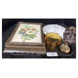 Botanical Art Print, Floral Lidded Dish, Clock.