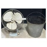 Vintage Jack Frost Fan & Galvanized Pail.