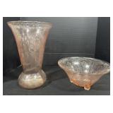 Pink Depression Glass Vase & Bowl.