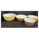 3 Pyrex Mixing Bowls, 1 Molly Stoneware Bowl.