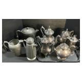 8 Silverplate & Pewter Coffee Pots & Teapots.