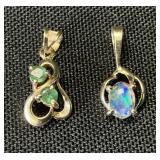 14K & 10K Gold Emerald & Opal Pendants.