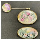 12 KT Gold Filled Hat Pin, 2 Floral Pins.