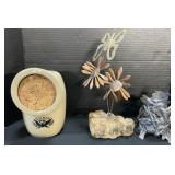 Stoneware Salt Cellar, Copper Flowers.