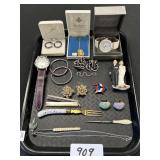 Sterling Silver Earrings & Pin, Costume Jewelry.