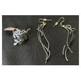Sterling Silver Leaf Ring & Silver Earrings.
