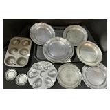 Pewter Plates & Oyster Tray, Baking Pan.
