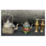 Tibetan Style & Elephant Teapots, Brass Vases.