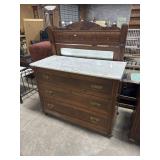 Eastlake Style Walnut & Marble Top Vanity.