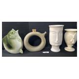 Mid Century Decanter, Face Vase, Fish Pitcher.