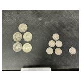 5 90% Silver Quarters, 6 90% Silver Dimes.