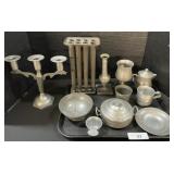 Old English Pewter Candlesticks, Bowls, Mold.