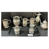 Pewter Pitchers, Mugs, Teapot.