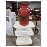 Vtg Steel Rolling Cart, Plastic Milk Jug Wastebin.