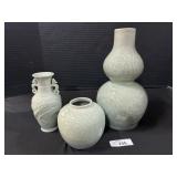 3 Chinese Celadon Vases.