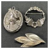 3 Sterling Silver Pins.