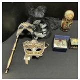 Venetian Masks, Russian Lacquer Dolls & Box, Egg.