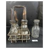 Vintage Huffmans & Other Glass Oil Bottles.