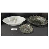 Carnival Glass Flower Bowls, Glasbake Divided Dish