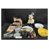 Vintage Singer Sewing Machine, Ceramic Mickey.