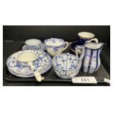 Vintage Blue Decorated Porcelain Tea Set.