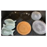 Pyrex & Hocking Pie Dishes, Floral Glass Plates.