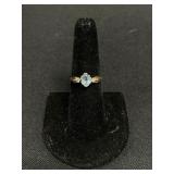 14 KT Gold Ring W/ Diamonds & Aquamarine.