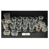 Clear Glass Shot Glasses, EAPG Salt Cellars.