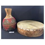 African Shekere & Wood Framed Bodhran Drum.