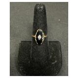 10 KT Gold Ring W/Onyx & Diamond Accent.