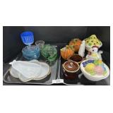 Uranium, Milk & Blue Glass, Lidded Decor Dishes.