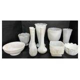 Fenton, Napco, Hoosier Milk Glass Vases & Bowls.