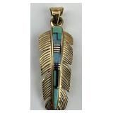 14KT Gold Opal Feather Pendant.