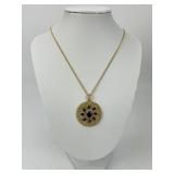 14KT Sapphire & Diamond Floral Pendant Necklace.