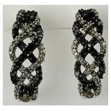 Sterling Silver Black & White Diamond Hoops.