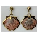 Yellow Metal Shell Dangle Earrings.
