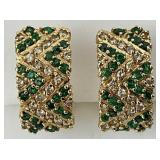 14KT Gold Diamond & Emerald Clip Earrings.