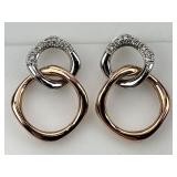 14KT Rose & White Gold Diamond Cluster Earrings.