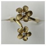 14KT Gold Diamond Bypass Flower Ring.