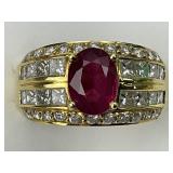 18KT Gold Ruby & Square Diamond Ring.
