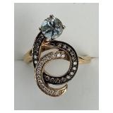 14KT Gold LeVian Blue Stone Diamond Loop Ring.