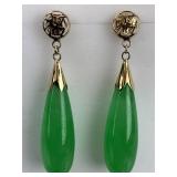 14KT Gold Elongated Jade Drop Earrings.