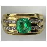 14KT Green Stone Center Diamond Ring.
