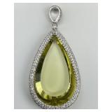 14KT Gold Pear Shaped Peridot & Diamond Pendant.