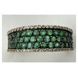 14KT Gold Emerald Diamond Pave Set Center Ring.