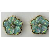 10KT Gold Floral Opal & Diamond Earrings.