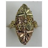 10KT Black Hills Gold Grape Leaf Design Ring.