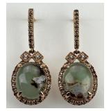 14KT Rose Gold Diamond & Earthy Stone Earrings.