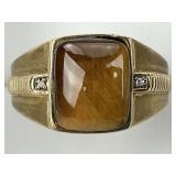 Gold Tigerï¿½s Eye Center Diamond Ring.