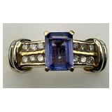 Gold Tanzanite Channel Diamond Ring.